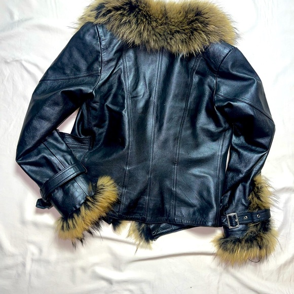 Real Fox Fur Leather Coat Jacket - Picture 3 of 9